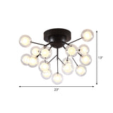 Modern Black Metal Glass Twig Semi Ceiling Mount Bedroom Lamp