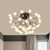 Modern Black Metal Glass Twig Semi Ceiling Mount Bedroom Lamp