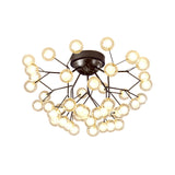 Modern Black Metal Glass Twig Semi Ceiling Mount Bedroom Lamp