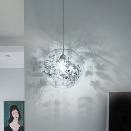 Contemporary Glass Pendant Light For Living Room - Transparent Orb Shade Single Head Suspension