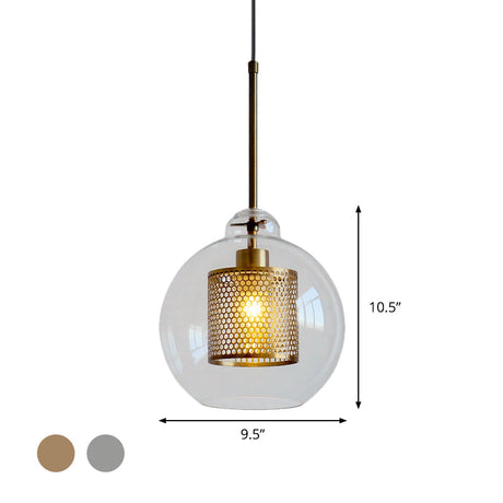 Contemporary Clear Glass Orb Pendant Light For Dining Room