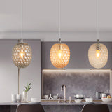 Modern Pineapple Shaped Pendant Light With Hammered Glass Dining Table Lighting Amber