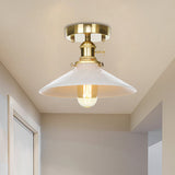 Vintage Metal Cone Ceiling Light Fixture - White Semi Flush Mount For Kitchen