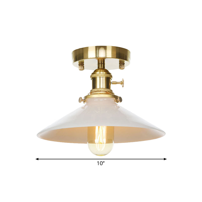 Vintage Metal Cone Ceiling Light Fixture - White Semi Flush Mount For Kitchen