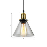 Vintage Brass Hanging Ceiling Light With Clear Glass Cone/Globe Pendant For Living Room