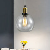Vintage Brass Hanging Ceiling Light With Clear Glass Cone/Globe Pendant For Living Room / Globe