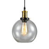 Vintage Brass Hanging Ceiling Light With Clear Glass Cone/Globe Pendant For Living Room