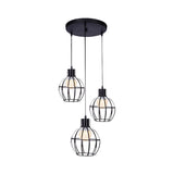 Vintage Black Cage-Style Suspended Ceiling Lamp By 3 Lights Global