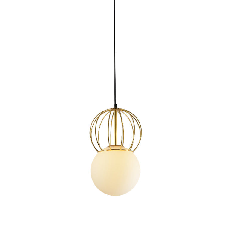 Modern White Globe Hanging Light With Frosted Glass Shade For Bedroom