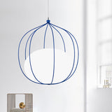 Modern Pendant Light With Milk Glass Shade And Melon Wire Frame - Ideal For Offices Blue