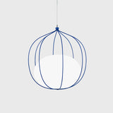 Modern Pendant Light With Milk Glass Shade And Melon Wire Frame - Ideal For Offices