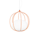Modern Pendant Light With Milk Glass Shade And Melon Wire Frame - Ideal For Offices