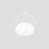 Modern Pendant Light With Milk Glass Shade And Melon Wire Frame - Ideal For Offices