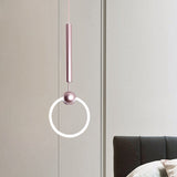 Modern Flute & Ring Pendant Light Macaron Style For Bedroom Metal Construction Single Head Hanging
