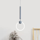Modern Flute & Ring Pendant Light Macaron Style For Bedroom Metal Construction Single Head Hanging