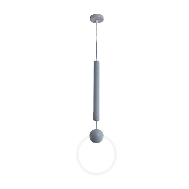 Modern Flute & Ring Pendant Light Macaron Style For Bedroom Metal Construction Single Head Hanging