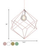 Macaron Cube Cage Pendant Light - Stylish Iron Undertint Hanging Lamp For Dining Table And Hallway