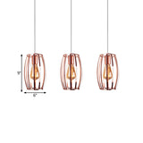 Iron Copper Hanging Lamp With Oval Cage Shade - Industrial Style Ceiling Fixture 3 Bulbs For Bedroom