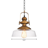 Factory Brass Dome Pendant Light Fixture - Clear Glass 1-Light Perfect For Coffee Shop Use