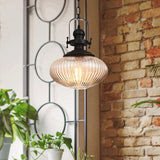 Industrial Striped Glass Ceiling Pendant Light For Living Room - Black Cylinder/Oval Shape 1-Light