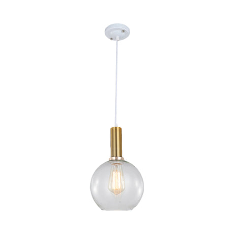 Industrial Brass Pendant Light With Clear Glass Shade Single-Bulb Orb/Barn/Dome Design