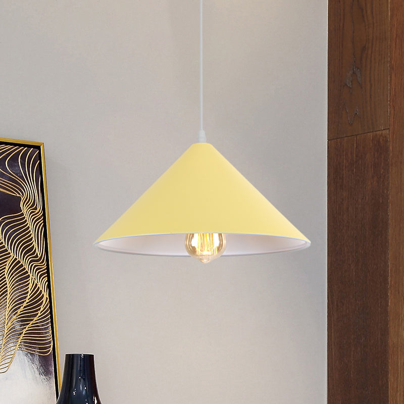 Macaron Style Metallic Pendant Light Fixture - Conic Shade Coffee Shop Ceiling Lamp (1 Bulb