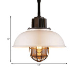 Vintage Metallic Dome Hanging Lamp With Wire Cage - 1 Bulb Restaurant Light In Black/White