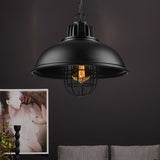 Vintage Metallic Dome Hanging Lamp With Wire Cage - 1 Bulb Restaurant Light In Black/White