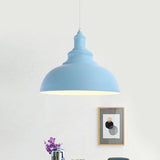 Macaron Style Pink/Yellow Bowl Ceiling Light: Metal Suspended Lamp For Bedroom - 1 Bulb Fixture