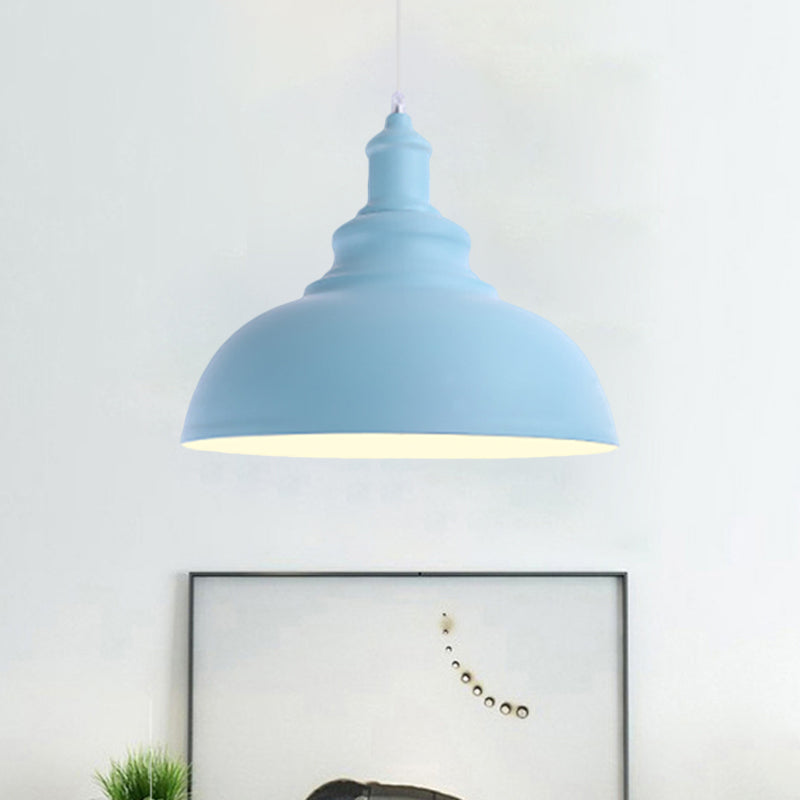 Macaron Style Pink/Yellow Bowl Ceiling Light: Metal Suspended Lamp For Bedroom - 1 Bulb Fixture