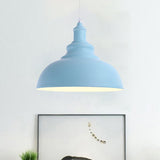 Macaron Style Pink/Yellow Bowl Ceiling Light: Metal Suspended Lamp For Bedroom - 1 Bulb Fixture