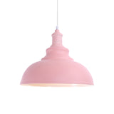 Macaron Style Pink/Yellow Bowl Ceiling Light: Metal Suspended Lamp For Bedroom - 1 Bulb Fixture