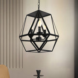 Vintage Black Barrel/Birdcage Chandelier Pendant Light With Wire Guard - 3 Lights For Table