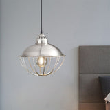Vintage Style Cage Pendant Light With Silver Metal Bowl For Dining Room Ceiling