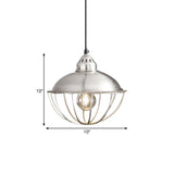 Vintage Style Cage Pendant Light With Silver Metal Bowl For Dining Room Ceiling
