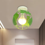 Industrial Style Metallic Flush Mount Light With Cage Shade - 1 Head Corridor Ceiling In Black/Red