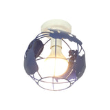 Industrial Style Metallic Flush Mount Light With Cage Shade - 1 Head Corridor Ceiling In Black/Red