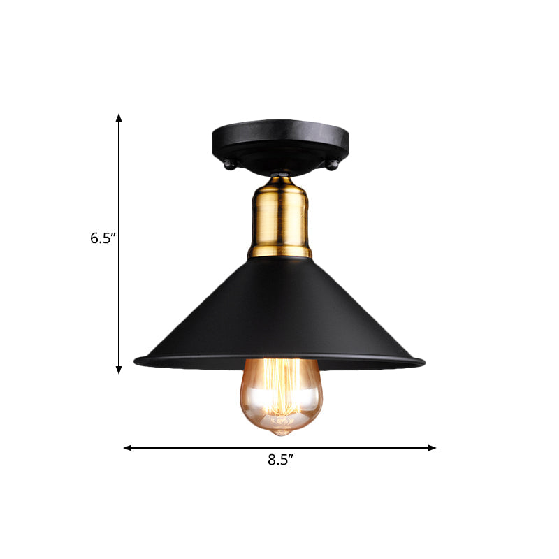 Conic Semi-Flush Mount Vintage Light - Stylish Black/White Metallic Ceiling Lighting