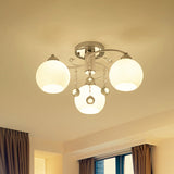 Traditional White Glass Ceiling Lamp With Crystal Draping - 3/5 Head Flush Mount 3 /