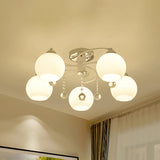 Traditional White Glass Ceiling Lamp With Crystal Draping - 3/5 Head Flush Mount 5 /