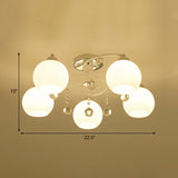 Traditional White Glass Ceiling Lamp With Crystal Draping - 3/5 Head Flush Mount