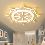 Nautical Style Acrylic Rudder Ceiling Mount Light - White Fixture For Baby Bedroom /