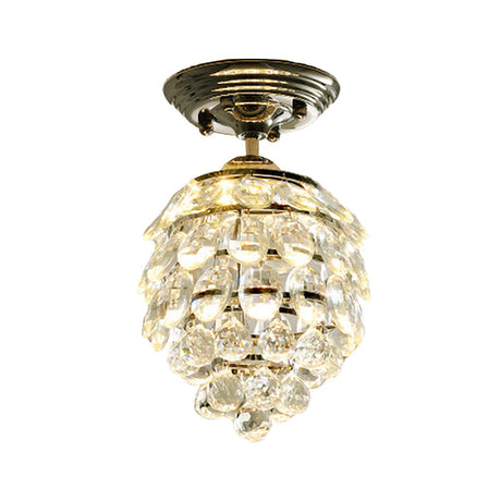 Silver Modernist Pinecone Crystal Ball Led Ceiling Lamp For Hallway