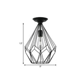 Black Metallic Cage Diamond Ceiling Light Fixture For Corridor - Loft Industrial Style Close To