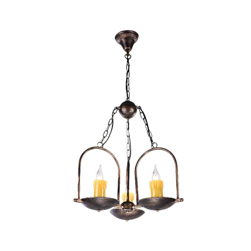 Metal Vintage Chandelier With Three-Lights Bronze Finish - Perfect For Dining Room Décor