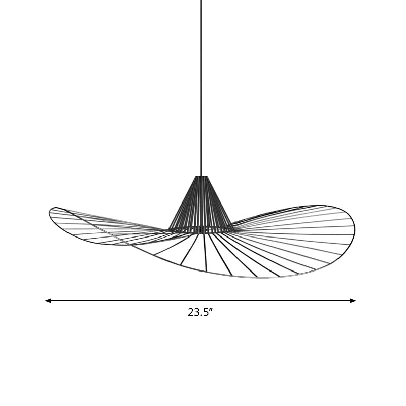 Black Wire Hat-Shaped Pendant Light For Restaurants - Simple Style