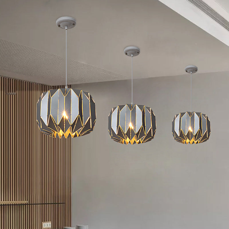 Contemporary Black/Silver Origami Hanging Lamp Metal One-Head Ceiling Pendant For Restaurants