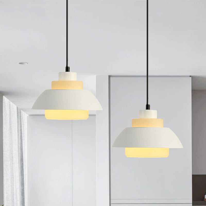 Stylish Black/White Flared Shade Hanging Lamp - Macaron 1 Light Pendant For Dining Room