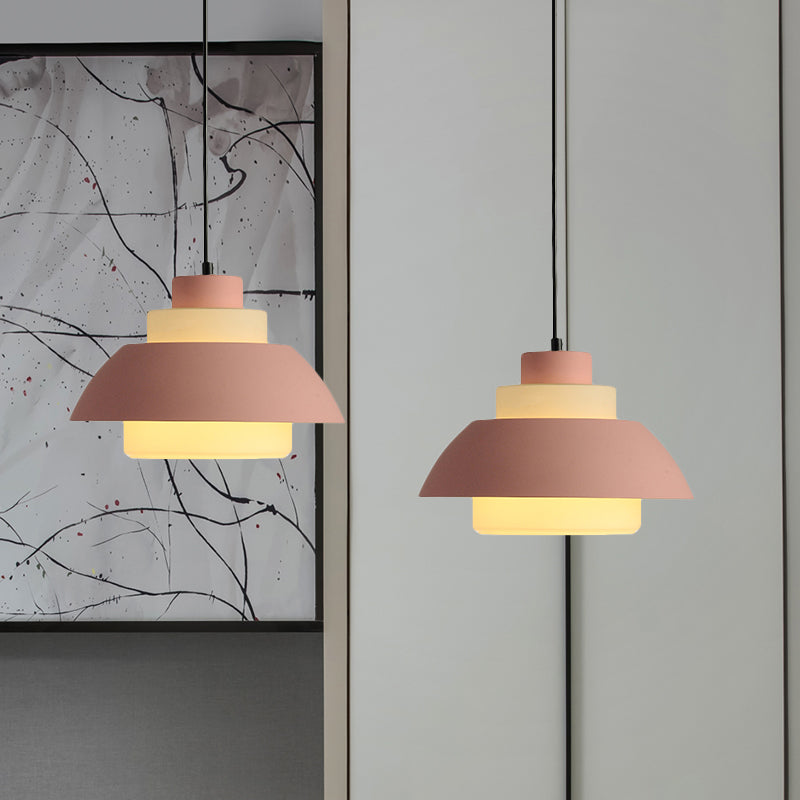 Stylish Black/White Flared Shade Hanging Lamp - Macaron 1 Light Pendant For Dining Room