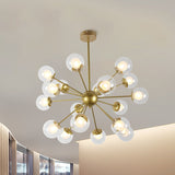 Sleek Black/Gold Sputnik Hanging Light: Contemporary 12/18-Head Ceiling Lamp With Modern Glass
